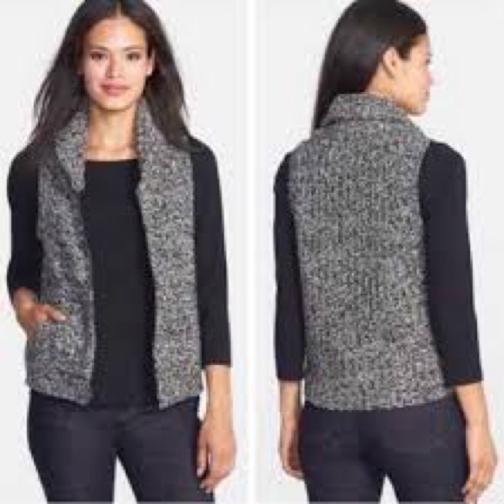 Eileen Fisher Marled Gray Shawl-Collar Knit Vest 635